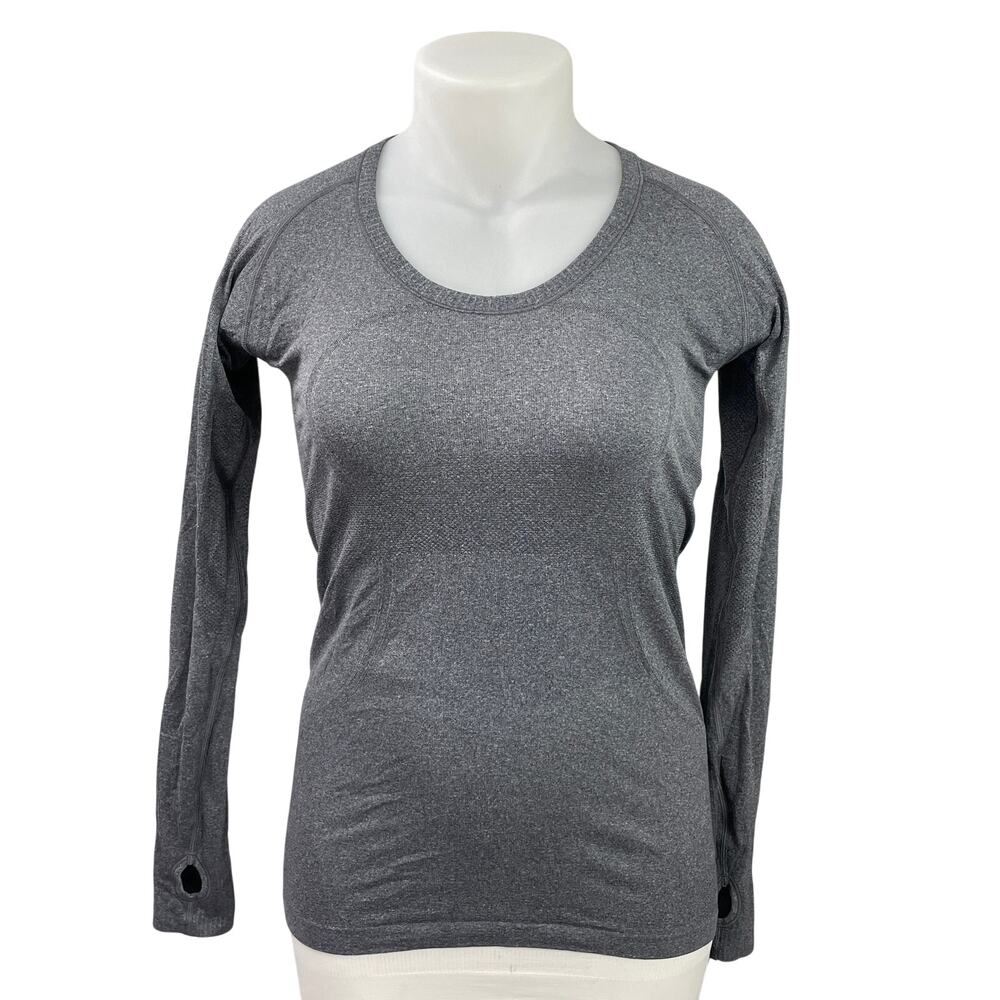 Lululemon Swiftly Tech Gray Long Sleeves Thumbholes Athletic Tee T-shirt Top 10